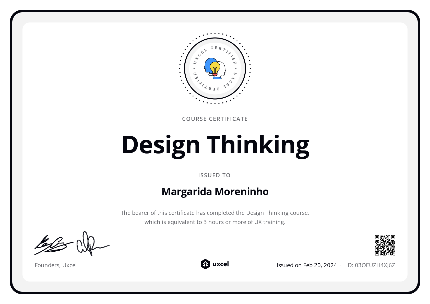 Margarida Moreninho's certificate